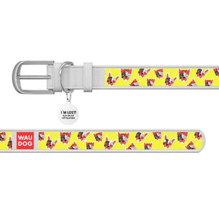 Нашийник WAUDOG Design з малюнком "Француз", преміум шкіра, металевий пряжка (ширина 20 мм, довжина 30-39 см), білий