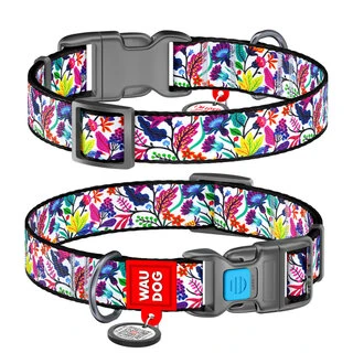 Ошейник для собак нейлоновый WAUDOG Nylon c QR паспортом, рисунок "Волшебные цветы", пластиковый фастекс, Ш 25 мм, Дл 35-58 см