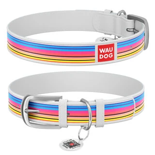 Нашийник WAUDOG Design з малюнком "Лінії 1", преміум шкіра, металевий пряжка (ширина 35 мм, довжина 46-60 см), білий