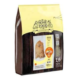 Полнорационый сухой корм для взрослых собак мелких пород Home Food индейа с лососем/блеск шерсти и здоровая кожа 1.6 кг