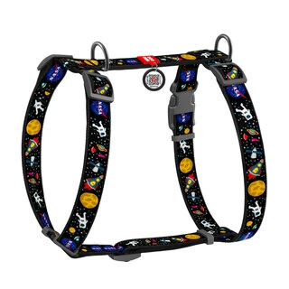 Анатомічний H-подібний нашийник для собак WAUDOG Nylon з QR-паспортом, малюнок "NASA", пластиковий фастекс, М, Ш 20 мм, А 40-70, В 50-80