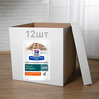 Влажный корм Hill&rsquo;s Prescription Diet w/d для кошек при сахарном диабете и для контроля веса, с курицей, 85 г (12 шт)