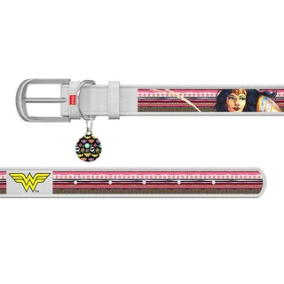 Нашийник для собак шкіряний WAUDOG Design з QR паспортом, малюнок "Чудо-жінка", Ш 35 мм, Дл 44-58 см, білий