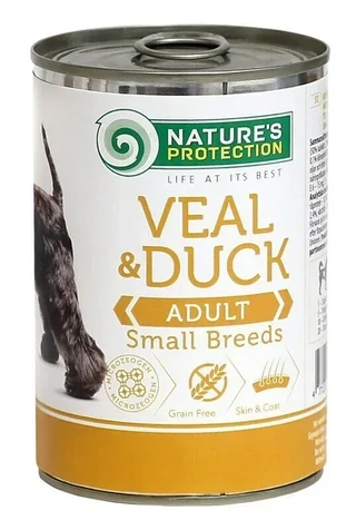 Влажный корм для взрослых собак малых пород с телятиной и уткой Nature's Protection Adult small breed Veal &amp;amp; Duck 400г