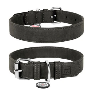 Нашийник для собак з штучної шкіри WAUDOG Eco з QR паспортом, Ш 25 мм, Дл 38-49 см, сірий