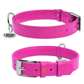 Ошейник для собак кожаный WAUDOG Glamour с QR паспортом, без украшений, Ш 20 мм, Дл 30-39 см, розовый