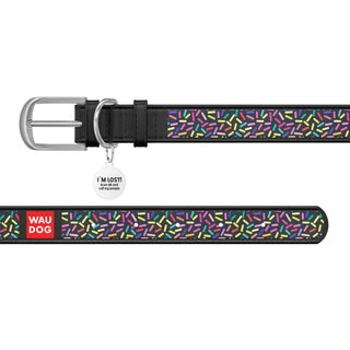 Нашийник WAUDOG Design з малюнком "Конфетті", преміум шкіра, металевий пряжка (ширина 35 мм, довжина 46-60 см), чорний