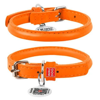 Нашийник для собак шкіряний WAUDOG Glamour з QR паспортом, круглий, Д 8 мм, Дл 20-25 см, оранжевий