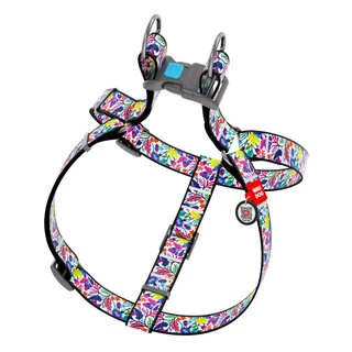 Шлея для собак анатомическая WAUDOG Nylon c QR паспортом, рисунок "Волшебные цветы", пластиковый фастекс, Ш 20 мм, Дл 50-80 см