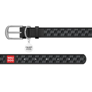 Ошейник WAUDOG Design с рисунком "Капитоне", премиум кожа, металлическая пряжка (ширина 12 мм, длина 21-29 см), черный