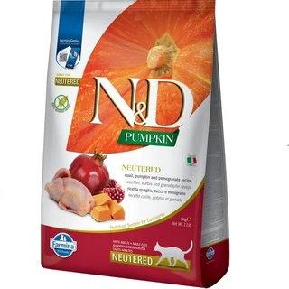 Фармина сухой корм для стерилизованных кошек N&amp;amp;D GRAIN FREE PUMPKIN QUAIL &amp;amp; POMEGRANATE NEUTERED ADULT с перепелом 5 кг