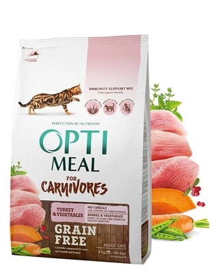 Сухой беззерновой корм Optimeal для взрослых кошек с индейкой и овощами 4 кг (НФ-00001056)
