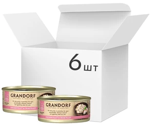 Упаковка вологого корму для котів Grandorf Куряча грудинка з м'ясом краба 6 шт по 70 г