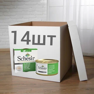 ПАК. Консервований корм Schesir Cat Chicken консерви для котів, куряче філе 14шт по 85 г