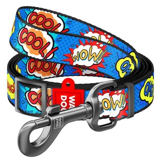 Поводок для собак нейлоновый WAUDOG Nylon, рисунок "ВАУ", регулируемый, Ш 15 мм, Дл 152-183 см