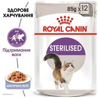 ПАК.Влажный корм Royal Canin STERILIZED JELLY (Желе) для взрослых стерилизованных кошек 12шт по 85 г