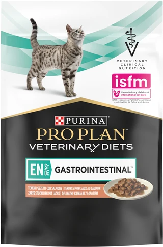 Упаковка вологого дієтичного корму для кошенят та дорослих котів Pro Plan Veterinary Diets EN Gastrointestinal для зменшення розладів кишкової абсорбції та годування в період відновлення, з лососем 10x85 г