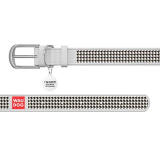 Ошейник WAUDOG Design с рисунком "Шанель", премиум кожа, металлическая пряжка (ширина 12 мм, длина 19-25 см), белый