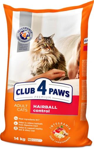 Сухой корм для взрослых кошек Club 4 Paws (Клуб 4 Лапы) Премиум. С эффектом выведения шерсти из пищеварительной системы 14 кг