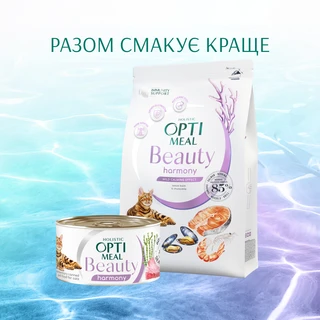 Беззерновой полнорационный сухой корм для взрослых кошек Optimeal Beauty Harmony на основе морепродуктов 1.5 кг