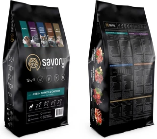Сухий корм для цуценят Savory зі свіжим м'ясом індички та курки 12 кг