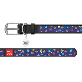 Нашийник WAUDOG Design з малюнком "Пікселі", преміум шкіра, металевий пряжка (ширина 15 мм, довжина 27-36 см), чорний