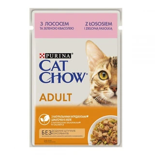Упаковка влажного корма для взрослых кошек Purina Cat Chow Adult с лососем и зеленой фасолью 85 г x 26 шт