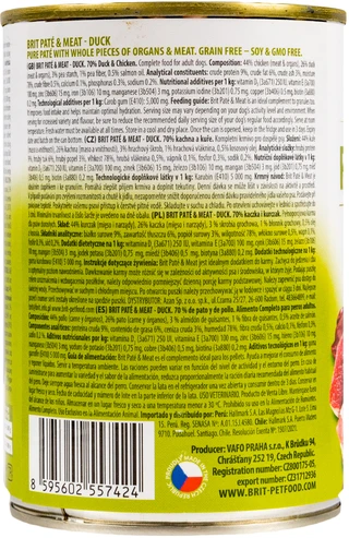 ПАК. Влажный корм для собак Brit Pat&eacute; &amp;amp; Meat с уткой и курицей, 6 шт по 400 г