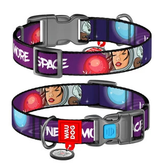 Ошейник для собак нейлоновый WAUDOG Nylon c QR-паспортом, рисунок "Больше космоса", пластиковый фастекс, L, Ш 25 мм, Дл 31-49 см
