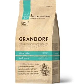 Сухой корм для кошек Grandorf FOUR MEAT ADULT индор 4 вида мяса и пробиотики для котов от 1 года и старше, 400 г