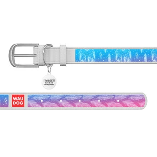 Ошейник WAUDOG Design с рисунком "Ловец снов", премиум кожа, металлическая пряжка (ширина 20 мм, длина 30-39 см), белый