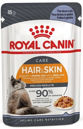 ПАК.Вологий корм для дорослих кішок Royal Canin HAIR&amp;SKIN IN JELLY (Желе) підтримка здоров'я шкіри та вовни 12шт по 85 г