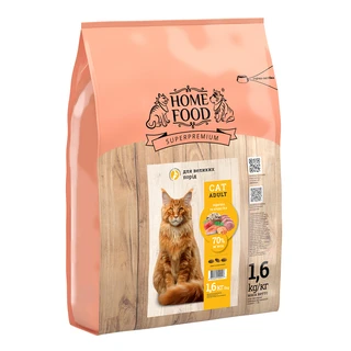 Полнорационный сухой корм для взрослых котов крупных пород Home Food Индейка с креветкой + Хондропротектор 1.6 кг
