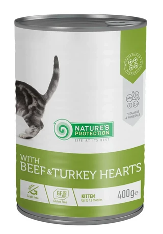 Влажный корм для котят с говядиной и сердцем индейки Nature's Protection Kitten with Beef &amp;amp; Turkey hearts 400 г