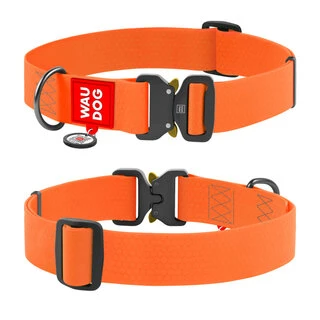 Водостійкий нашийник для собак WAUDOG Waterproof з QR-паспортом, металева пряжка-фастекс, Ш 40 мм, Дл 43-70 см, оранжевий