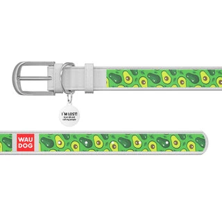 Нашийник WAUDOG Design з малюнком "Авокадо", преміум шкіра, металевий пряжка (ширина 12 мм, довжина 21-29 см), білий