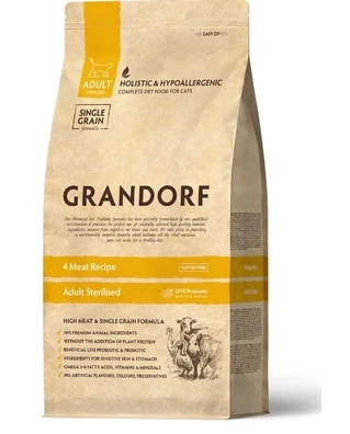 Сухий корм Grandorf Living Probiotics 4 Meat &amp;amp; Brown Rice стерилізованим 4 видами м'яса для стерилізованих котів 0.4 кг