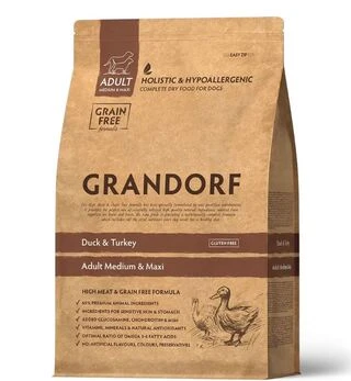 Сухой корм для взрослых собак средних и крупных пород Grandorf DUCK &amp;amp; TURKEY ADULT беззерновой с уткой и индейкой, 3 кг