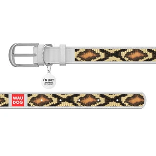 Нашийник WAUDOG Design з малюнком "Змія", преміум шкіра, металевий пряжка (ширина 35 мм, довжина 46-60 см), білий