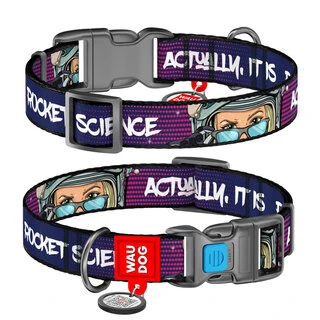 Ошейник для собак нейлоновый WAUDOG Nylon c QR-паспортом, рисунок "Космос. Ракетостроение", пластиковый фастекс, M, Ш 20 мм, Дл 24-40 см