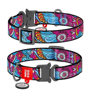 Нашийник для собак нейлоновий WAUDOG Nylon з QR паспортом, малюнок "Літо", металевий пряжка-фастекс, Ш 20 мм, Дл 24-40 см