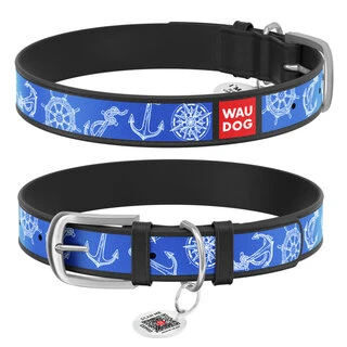 Нашийник WAUDOG Design з малюнком "Морська фантазія", преміум шкіра, металевий пряжка (ширина 12 мм, довжина 19-25 см), чорний