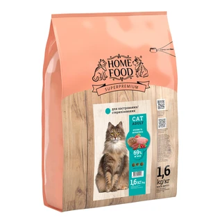 Полнорационный сухой корм для взрослых кастрированных котов и стерилизованных кошек Home Food с кроликом и клюквой 1.6 кг