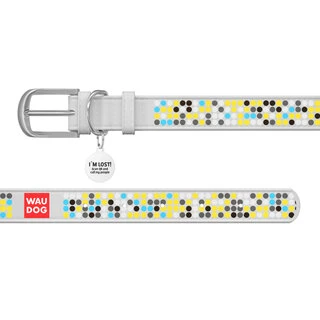 Нашийник WAUDOG Design з малюнком "Мозаїка", преміум шкіра, металевий пряжка (ширина 12 мм, довжина 19-25 см), білий