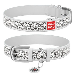 Нашийник WAUDOG Design з малюнком "Вірність", преміум шкіра, металевий пряжка (ширина 15 мм, довжина 27-36 см), білий