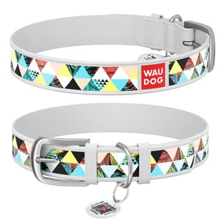 Нашийник WAUDOG Design з малюнком "Печворк", преміум шкіра, металевий пряжка (ширина 15 мм, довжина 27-36 см), білий