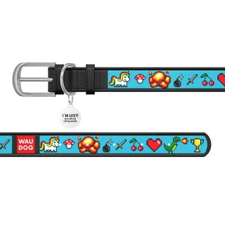 Нашийник WAUDOG Design з малюнком "Піксельний єдиноріг", преміум шкіра, металевий пряжка (ширина 15 мм, довжина 27-36 см), чорний