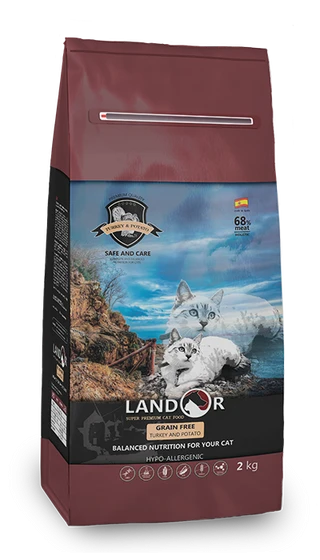 Сухий корм беззерновий Landor (Ландор) без глютену для дорослих котів з індичкою та бататом 10кг
