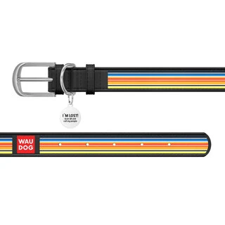 Нашийник WAUDOG Design з малюнком "Лінії 2", преміум шкіра, металевий пряжка (ширина 15 мм, довжина 27-36 см), чорний