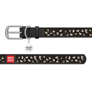 Нашийник WAUDOG Design з малюнком "Метелики", преміум шкіра, металевий пряжка (ширина 35 мм, довжина 46-60 см), чорний